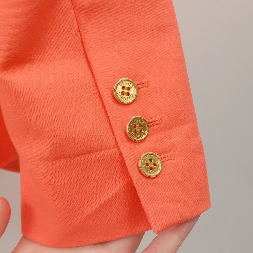 Vince Camuto Blazer Jacket Women's 12 Coral Orange Stretch Tailored Gold Buttons - Picture 7 of 8